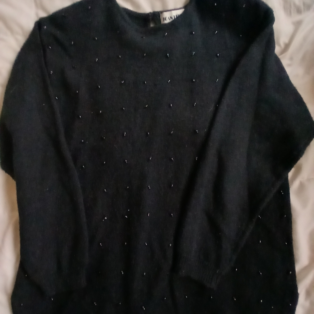 Vintage Elegant Black Beaded Sweater